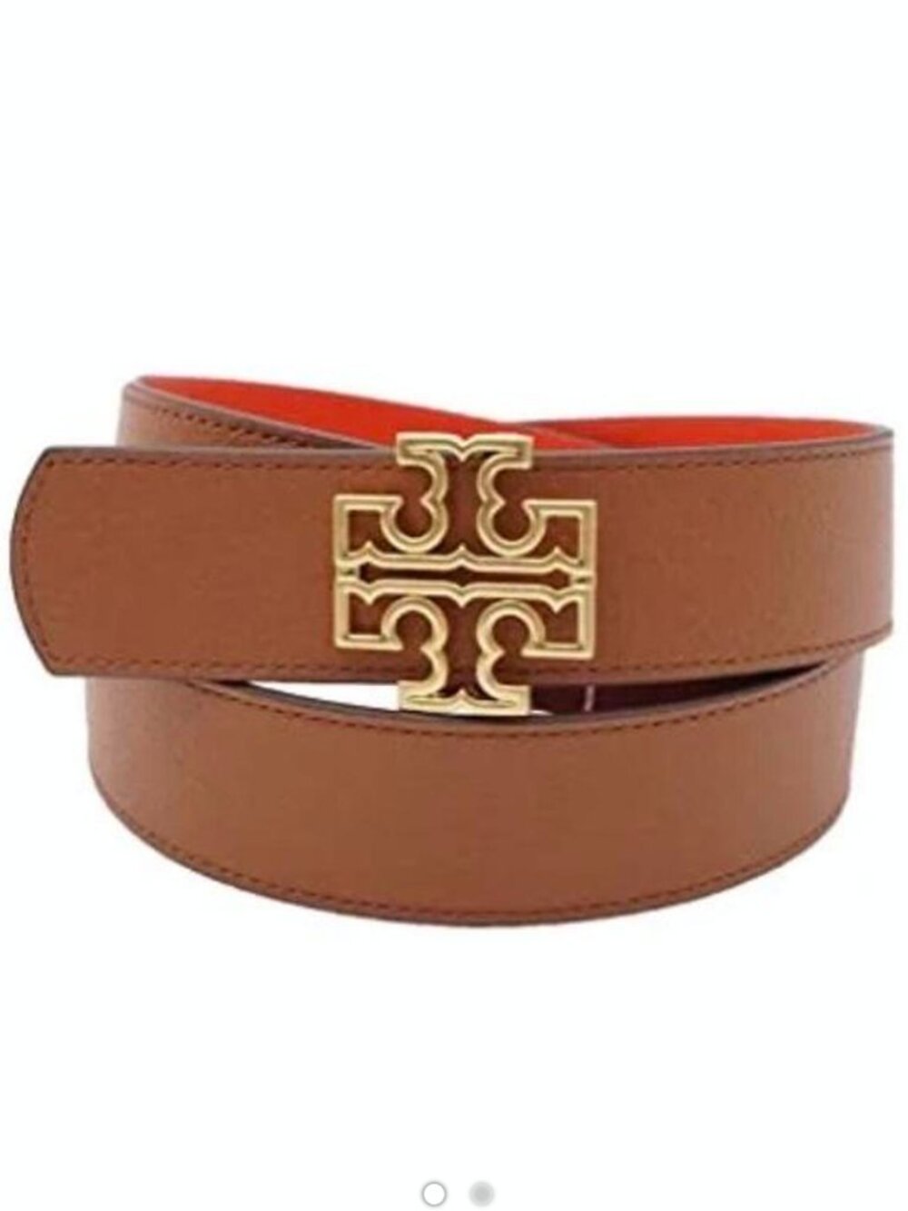 Tory Burch Logo Classic Tan/Poppy Red Reversible Belt Size: S